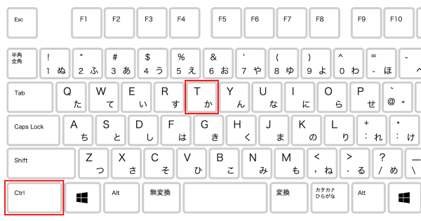 ショートカットキー、ctrl+t