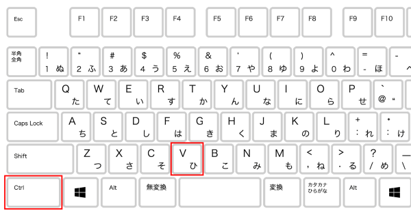 ショートカットキー、ctrl+v